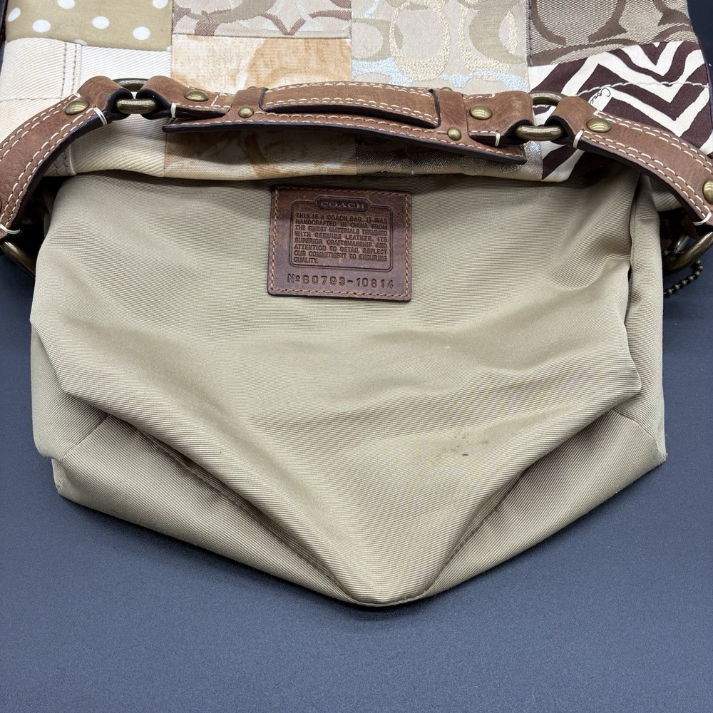 Coach Carly 10814 Y2K Patchwork Signature Hobo Shoulder Bag Brown Tan Canvas - Picture 10 of 16